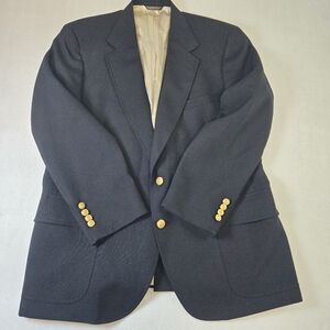 Wimbledon Blazer Sport Coat Size 40 - 42 Navy Blue Gold Logo Buttons Made in USA